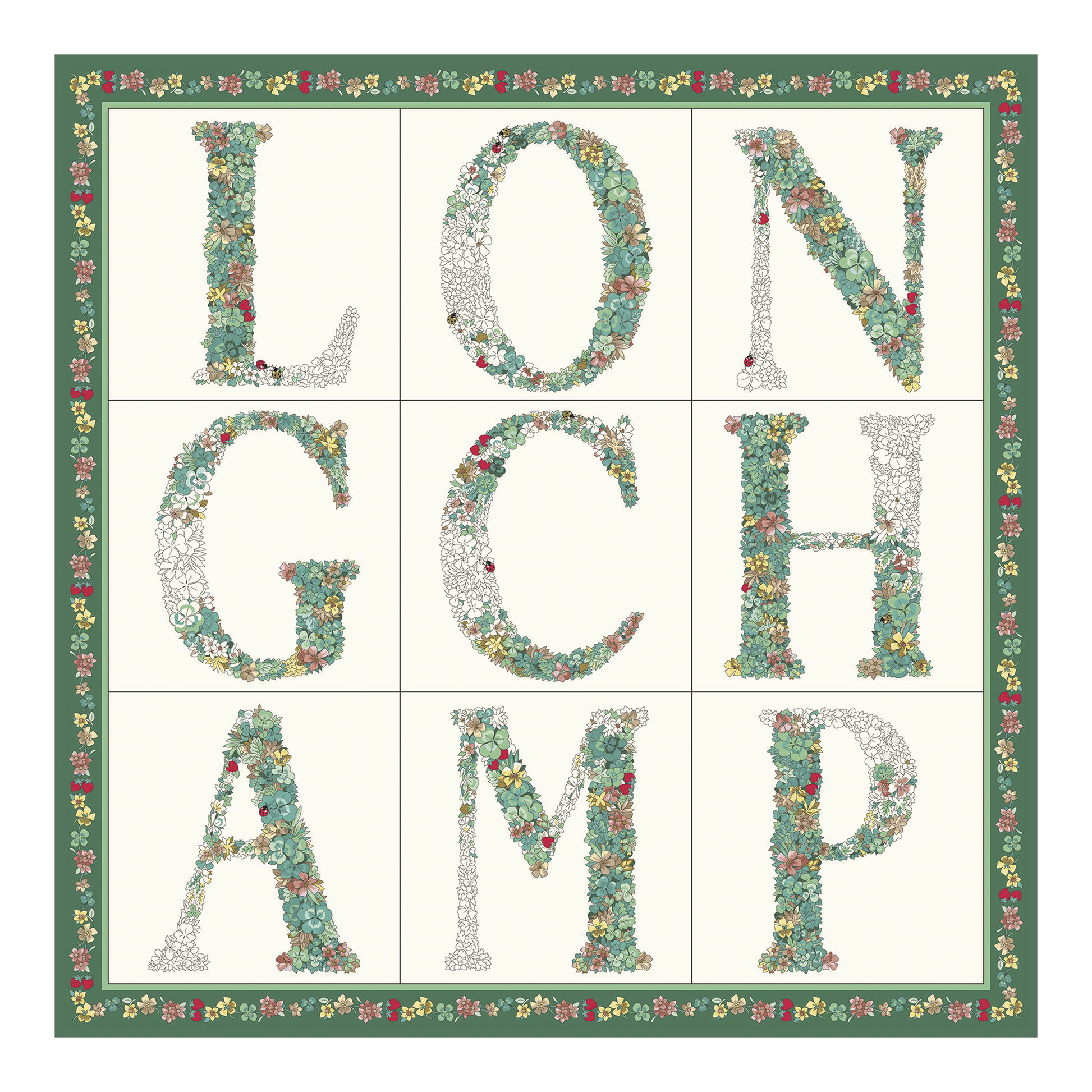 Le Jardin Longchamp  Silk scarf 50